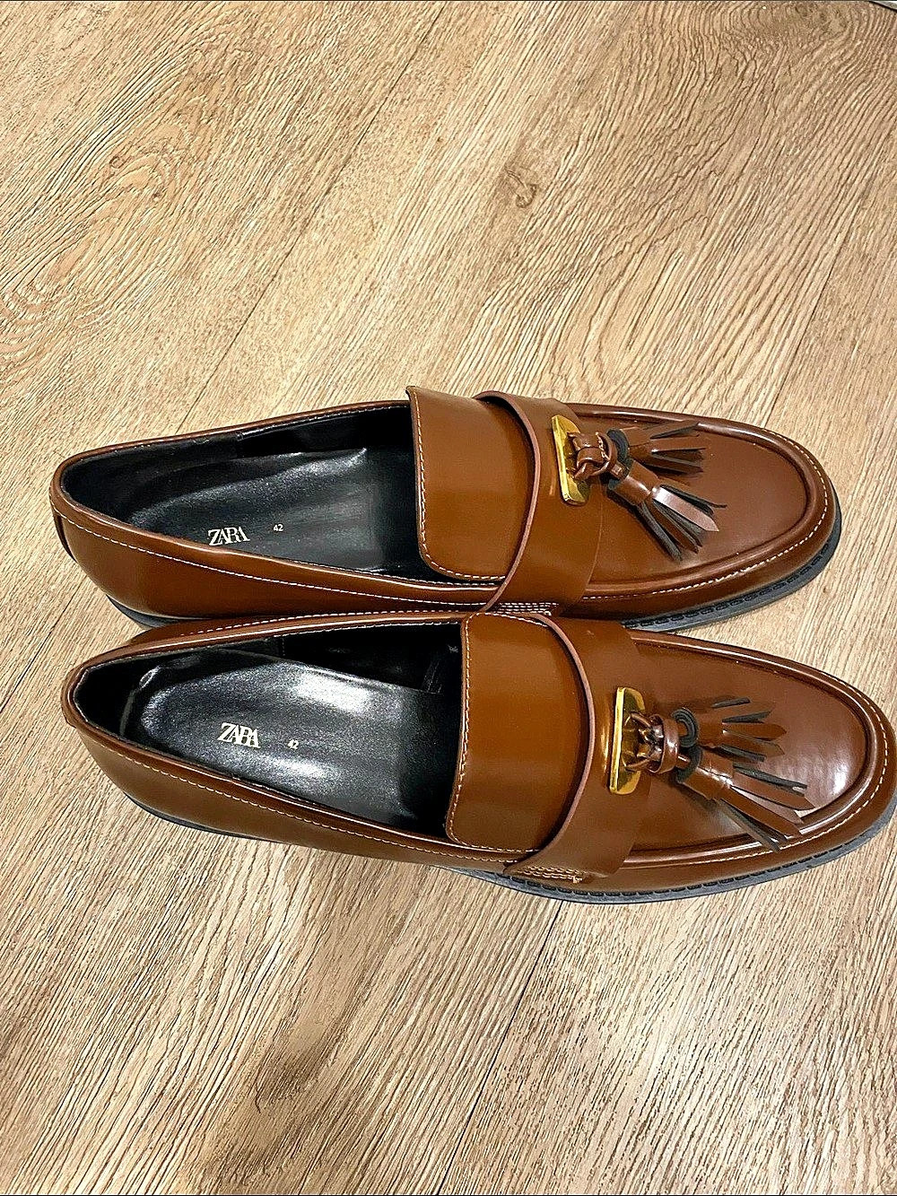 ZARA Leather Tassel Loafers Women's Brown Size 11 or 42